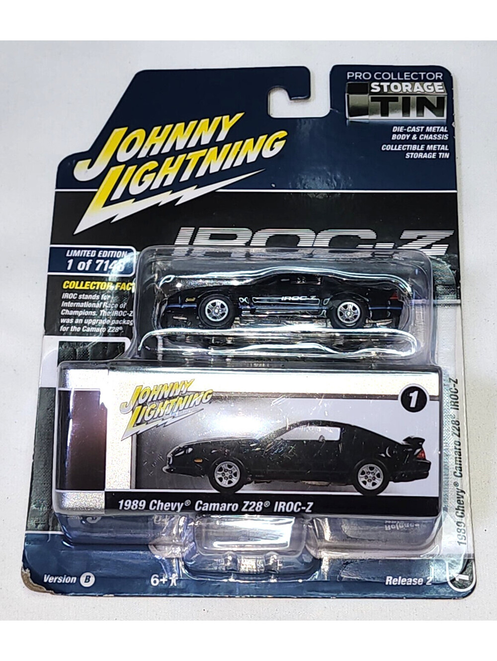 Johnny Lightning 1989 Chevy Camaro Z28 IROC-Z 1 Black with Storage Tin Collector
